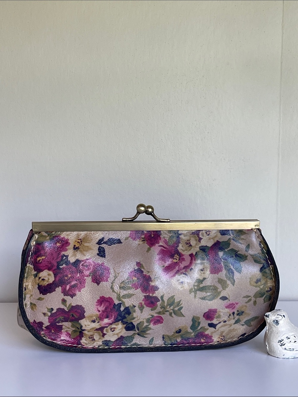 Patricia Nash Genuine Leather Kisslock Clutch Antique Rose